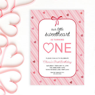 Invitación Our Little Sweetheart Is One Hearts Bows Birthday