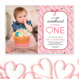 Invitación Our Little Sweetheart Is One Photo Birthday