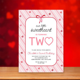 Invitación Our Little Sweetheart Is Two Hearts Bows Birthday