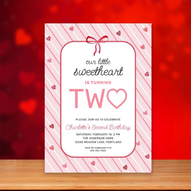Invitación Our Little Sweetheart Is Two Hearts Bows Birthday (Subido por el creador)