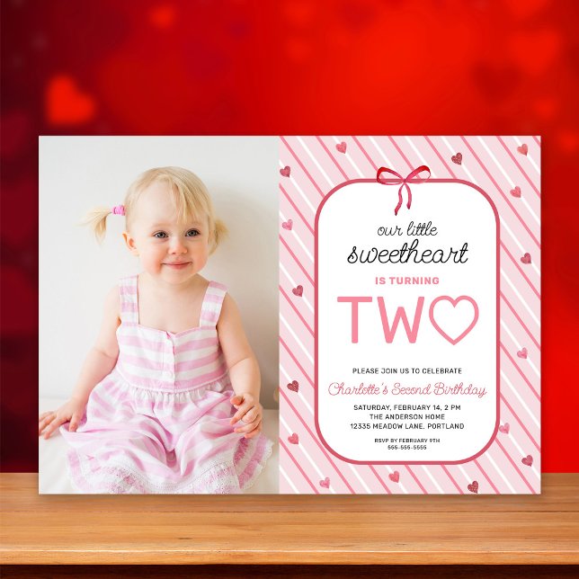 Invitación Our Little Sweetheart Is Two Photo Birthday (Subido por el creador)