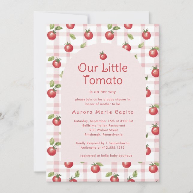 Invitación Our Little Tomato Baby Shower Invitation Pink  (Anverso)