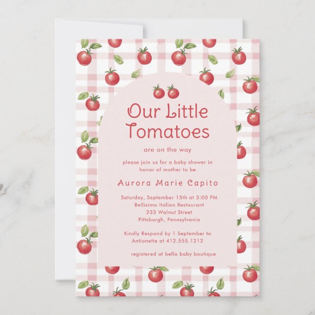 Invitación Our Little Tomatoes  Baby Shower Invitation Pink  (Anverso)