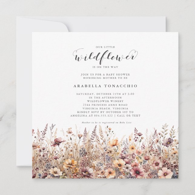 Invitación Our Little Wildflower Fall Floral Baby Shower (Anverso)