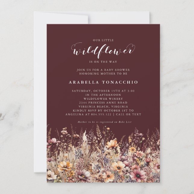 Invitación Our Little Wildflower Fall Floral Baby Shower (Anverso)