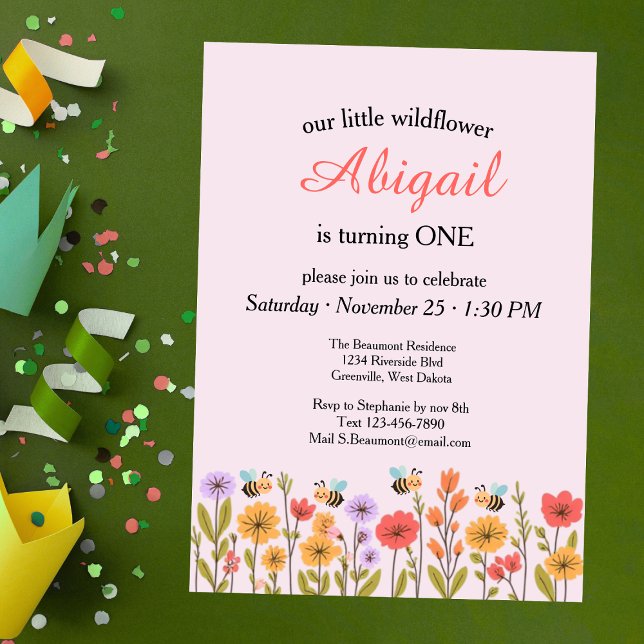Invitación Our Little Wildflower Floral Bee 1st Birthday (Subido por el creador)