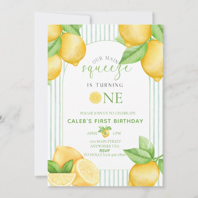 Invitación  Our Main Squeeze Lemon 1st Birthday Invitation (Anverso)
