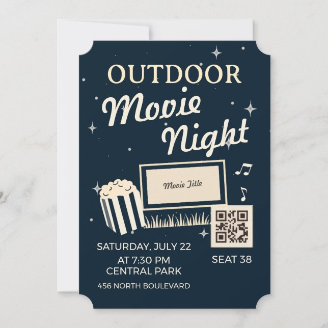 Invitación Outdoor Movie Night Ticket Invite (Anverso)
