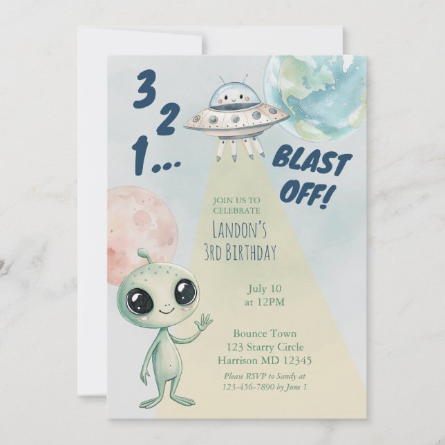 Invitación Outer space Alien Boys Third Birthday (Anverso)