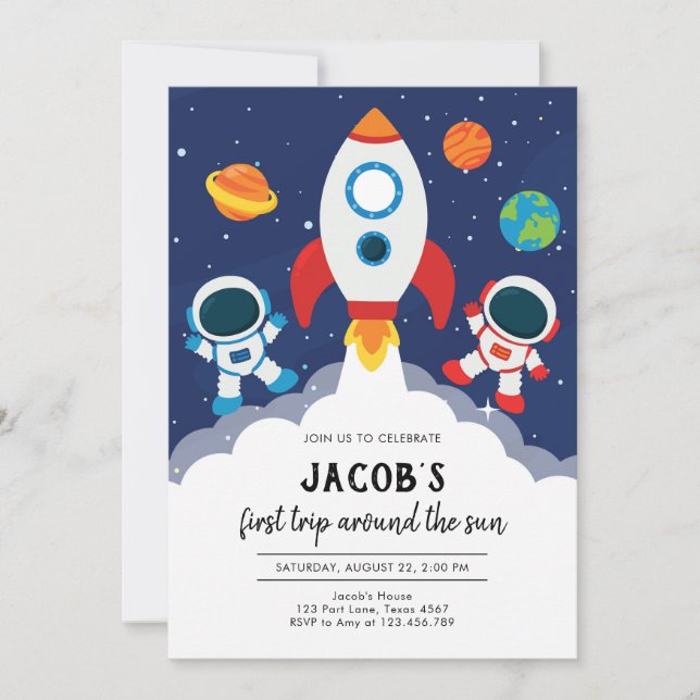 Invitación Outer Space Astronaut Planet Galaxy Birthday (Anverso)