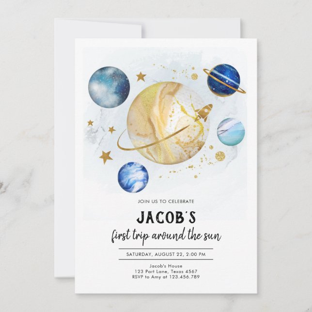 Invitación Outer Space Astronaut Planet Galaxy Birthday (Anverso)