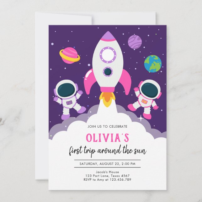 Invitación Outer Space Astronaut Planet Galaxy Birthday (Anverso)
