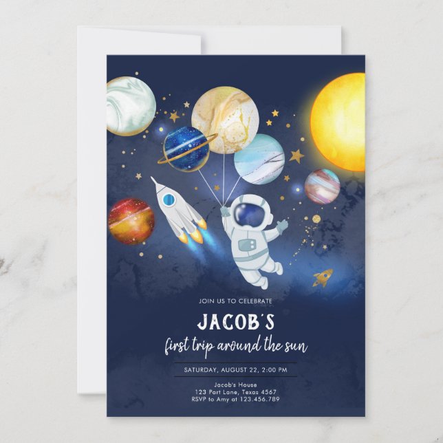 Invitación Outer Space Astronaut Planet Galaxy Birthday (Anverso)