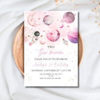 Invitación Outer Space Birthday Party Girl Astronaut Birthday