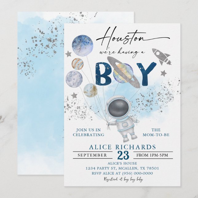 Invitación Outer Space Boy Baby Shower Galaxy Baby Shower (Anverso / Reverso)