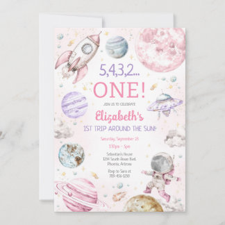 Invitación Outer Space First Trip Around The Sun 1st Birthday