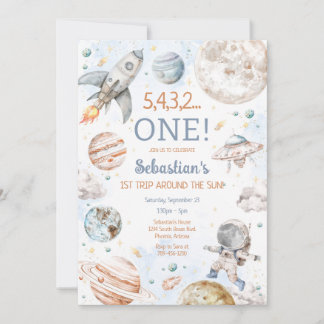 Invitación Outer Space First Trip Around The Sun 1st Birthday