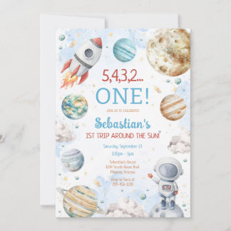 Invitación Outer Space First Trip Around The Sun 1st Birthday