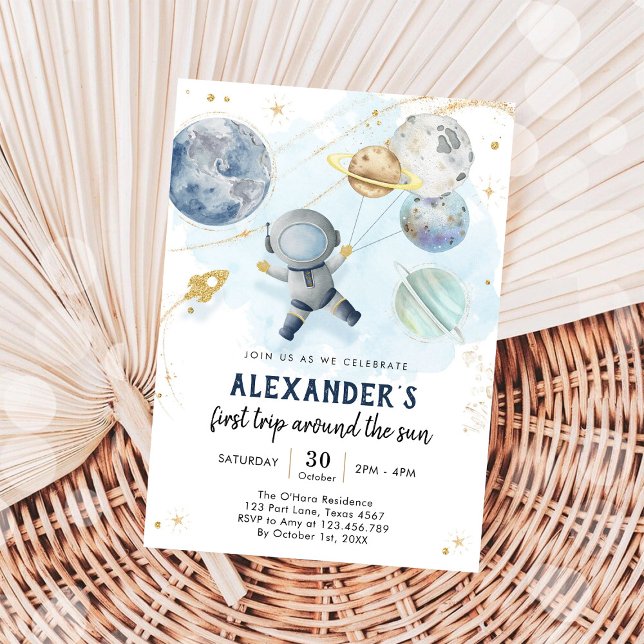 Invitación Outer Space First Trip Around the Sun 1st Birthday (Subido por el creador)