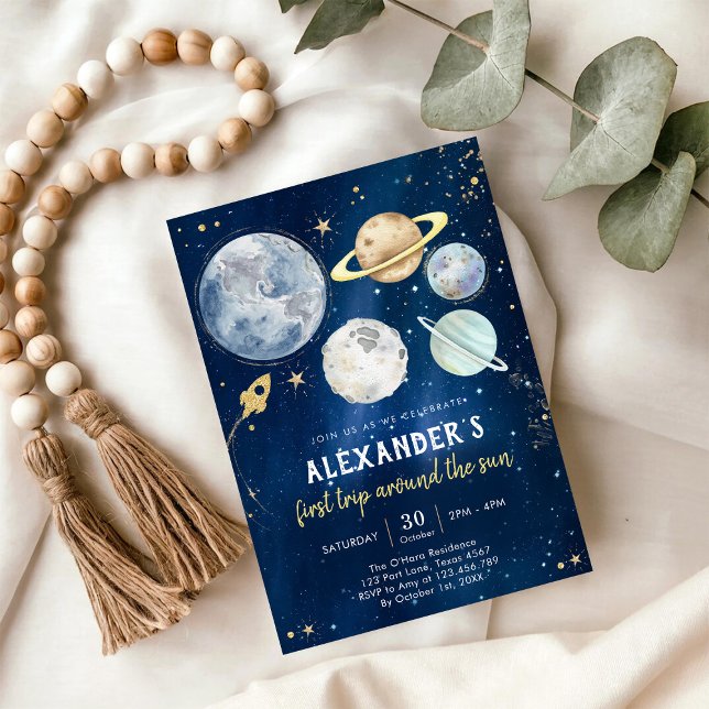 Invitación Outer Space First Trip Around the Sun 1st Birthday (Subido por el creador)