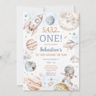 Invitación Outer Space First Trip Around The Sun 1st Birthday