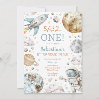 Invitación Outer Space First Trip Around The Sun 1st Birthday