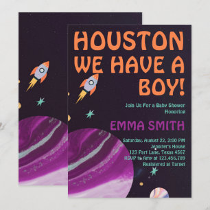 Invitación Outer Space Houston Tenemos una Ducha de Bebé Niño