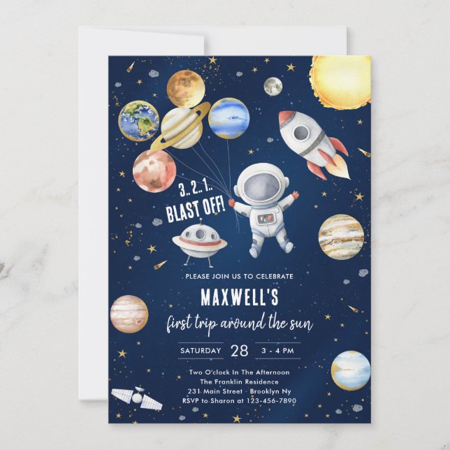Invitación Outer Space Planets Astronaut Boy Birthday (Anverso)