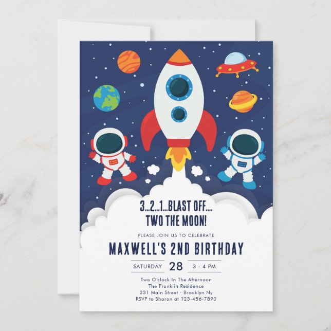 Invitación Outer Space Planets Astronaut Boy Birthday (Anverso)