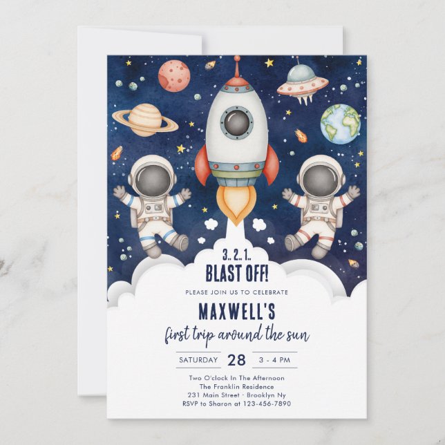 Invitación Outer Space Planets Astronaut Boy Birthday (Anverso)