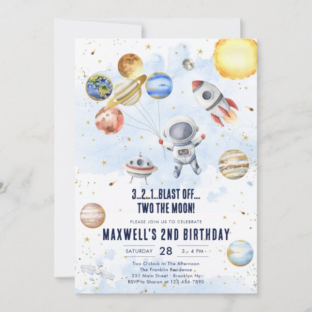 Invitación Outer Space Planets Astronaut Boy Birthday (Anverso)