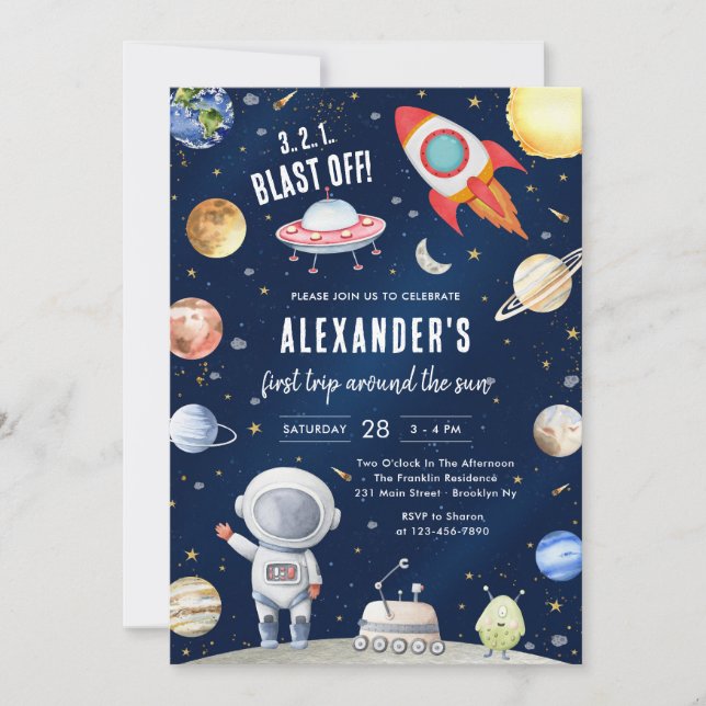 Invitación Outer Space Planets Astronaut Boy Birthday (Anverso)