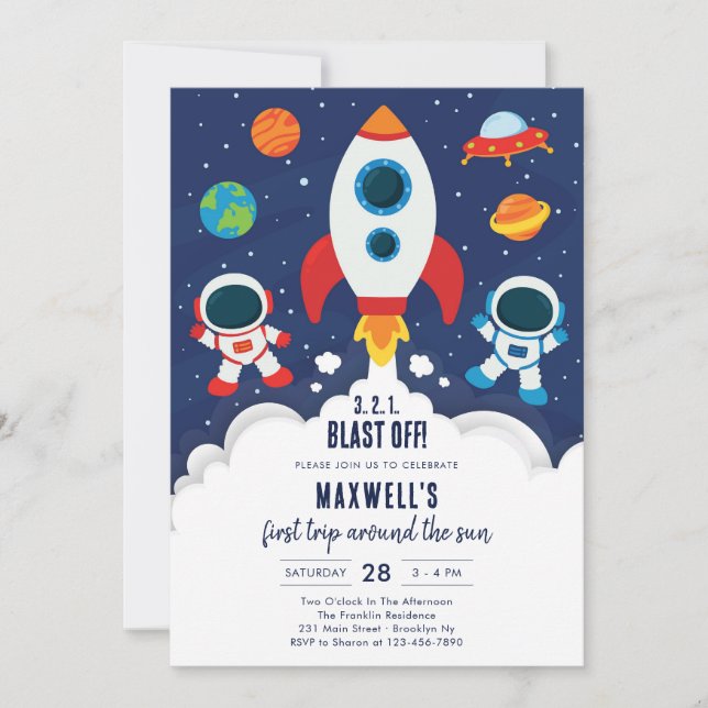 Invitación Outer Space Planets Astronaut Boy Birthday (Anverso)