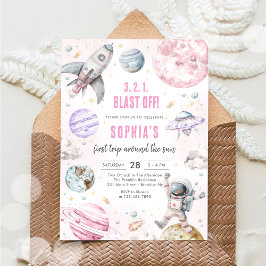 Invitación Outer Space Planets Astronaut Girl Birthday