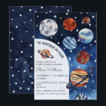 Invitación Outer Space Planets Navy Blue Boy Baby Shower<br><div class="desc">Watercolor planets outer space boy baby shower invitation. Customizable!</div>