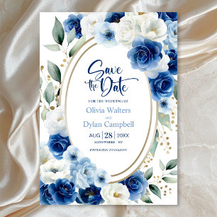 Invitación Oval Blue Floral Wedding Save the Date