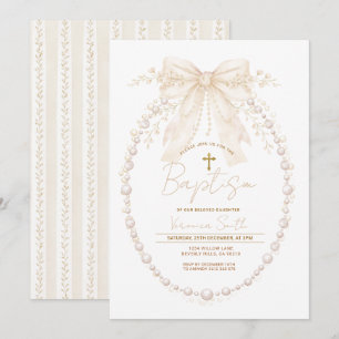 Invitación Oval de Perla Neutral Chica Aquarela Bautizo