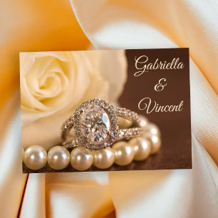 Invitación Oval Diamond Ring White Rose Boda