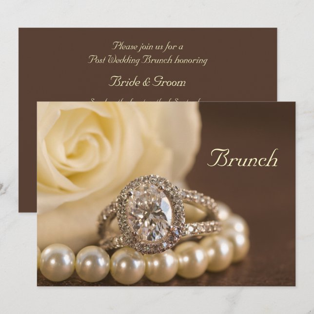 Invitación Oval Diamond Ring White Rose Post Boda Brunch (Anverso / Reverso)