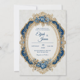 Invitación Oval Escalonado Floral Barroco Dorado de la Marina