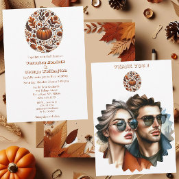 Invitación Oval Fall Pumpkin Groovy Boho Rusty Brown Boda