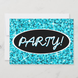 Invitación oval negra de Glitz Blue 'Fiesta!'