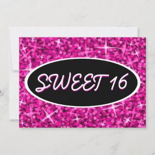 Invitación oval negra de Glitz Pink Sweet 16