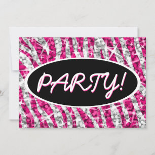 Invitación oval negra de Glitz Zebra Pink