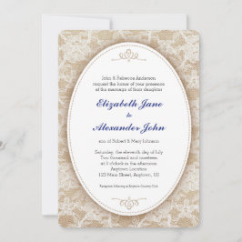 Invitación Óvalo de cosecha en Burlap y Boda de encaje