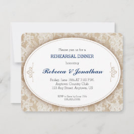 Invitación Óvalo vintage en Burlap y cena de ensayo de encaje
