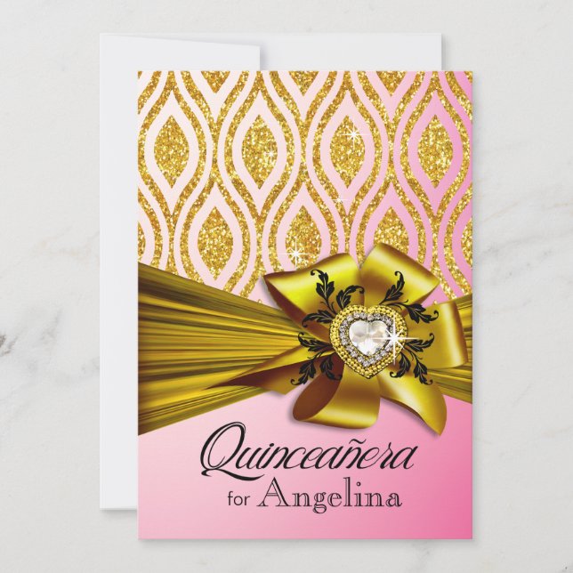 Invitación Ovalos geométricos de Quinceanera Purpurina | oro  (Anverso)