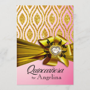 Invitación Ovalos geométricos de Quinceanera Purpurina   oro 