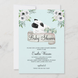 Invitación Oveja Baby Shower Floral
