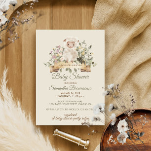 Invitación Oveja beige crema linda neutra en cuanto al género